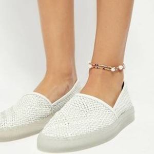 Free People Santorini Woven Slip On shoes flat white leather Sneakers 38 comfy